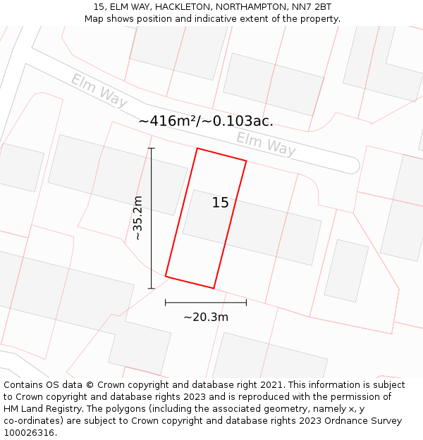 15, ELM WAY, HACKLETON, NORTHAMPTON, NN7 2BT: Plot and title map