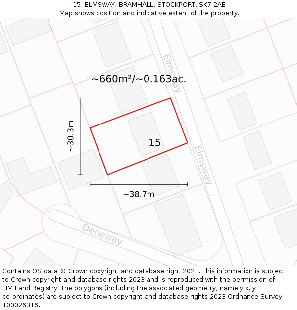 15, ELMSWAY, BRAMHALL, STOCKPORT, SK7 2AE: Plot and title map