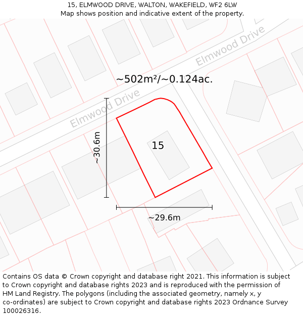 15, ELMWOOD DRIVE, WALTON, WAKEFIELD, WF2 6LW: Plot and title map
