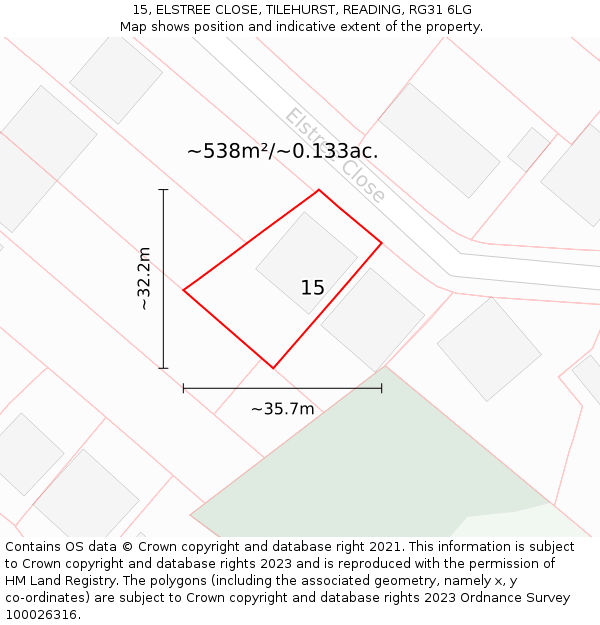 15, ELSTREE CLOSE, TILEHURST, READING, RG31 6LG: Plot and title map