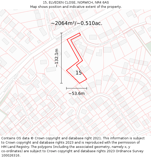 15, ELVEDEN CLOSE, NORWICH, NR4 6AS: Plot and title map