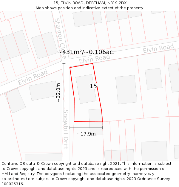 15, ELVIN ROAD, DEREHAM, NR19 2DX: Plot and title map