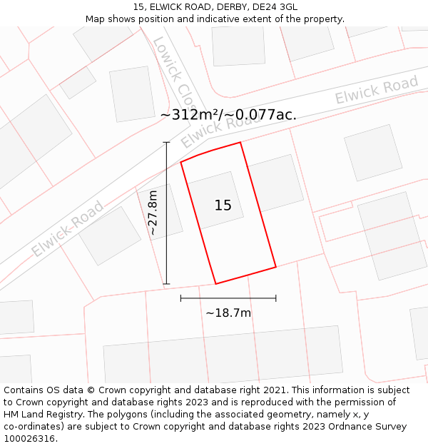 15, ELWICK ROAD, DERBY, DE24 3GL: Plot and title map
