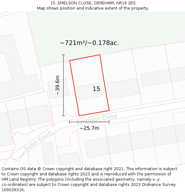 15, EMELSON CLOSE, DEREHAM, NR19 2ES: Plot and title map