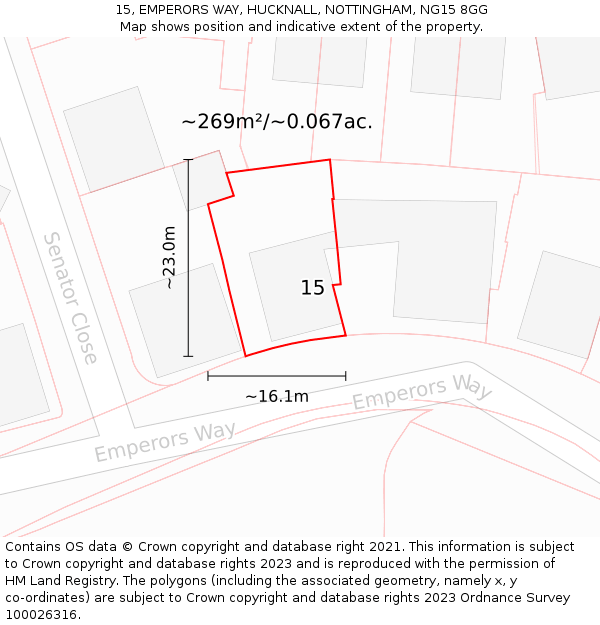 15, EMPERORS WAY, HUCKNALL, NOTTINGHAM, NG15 8GG: Plot and title map