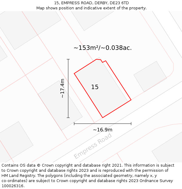 15, EMPRESS ROAD, DERBY, DE23 6TD: Plot and title map