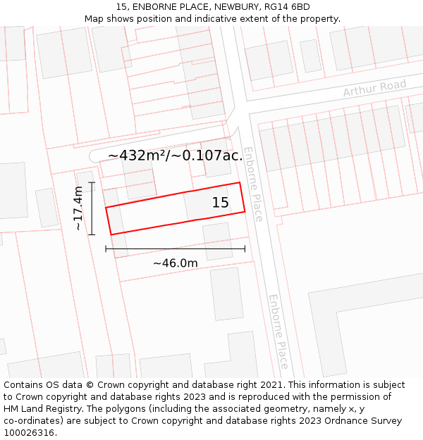 15, ENBORNE PLACE, NEWBURY, RG14 6BD: Plot and title map