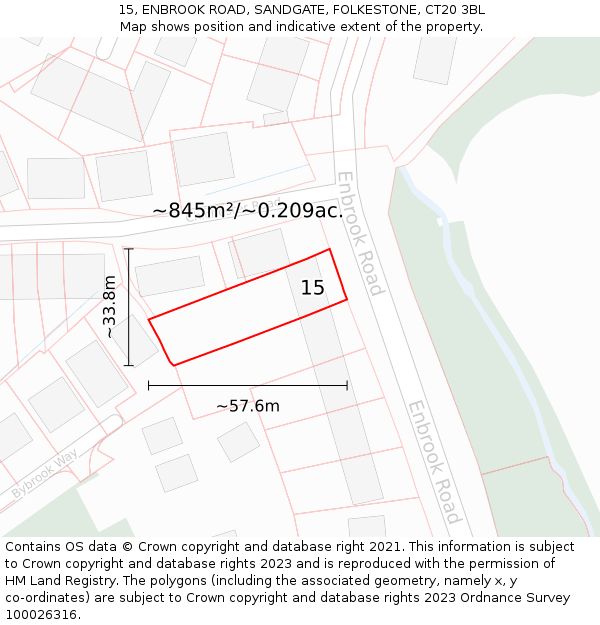 15, ENBROOK ROAD, SANDGATE, FOLKESTONE, CT20 3BL: Plot and title map