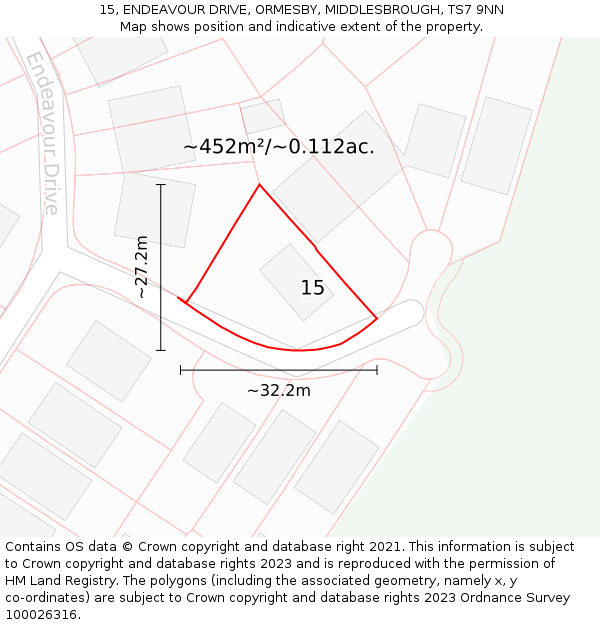 15, ENDEAVOUR DRIVE, ORMESBY, MIDDLESBROUGH, TS7 9NN: Plot and title map