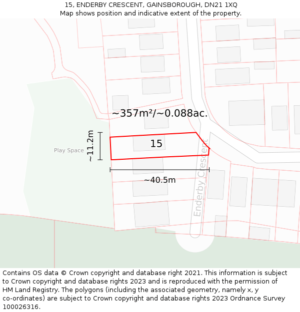 15, ENDERBY CRESCENT, GAINSBOROUGH, DN21 1XQ: Plot and title map