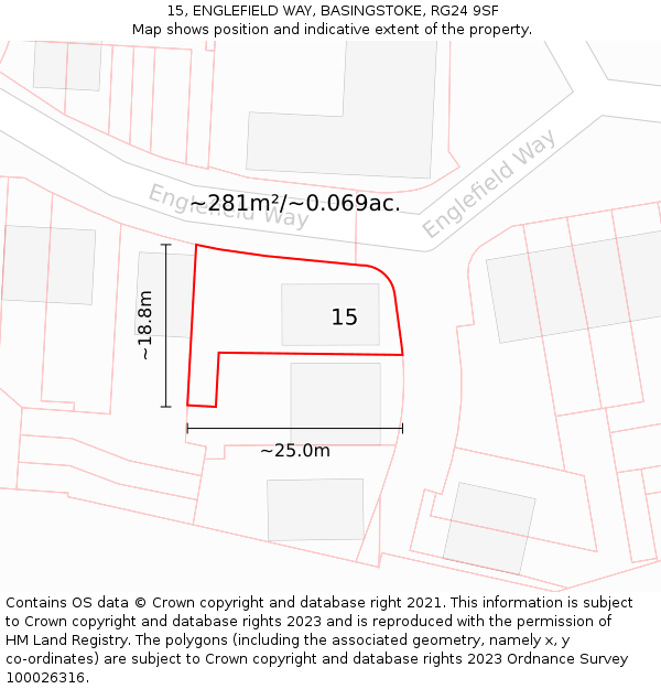 15, ENGLEFIELD WAY, BASINGSTOKE, RG24 9SF: Plot and title map