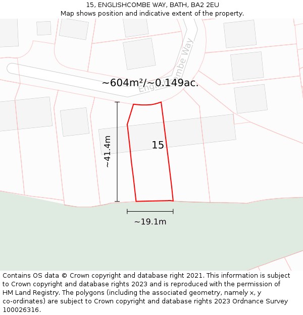 15, ENGLISHCOMBE WAY, BATH, BA2 2EU: Plot and title map
