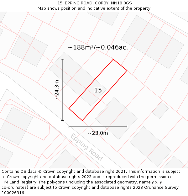 15, EPPING ROAD, CORBY, NN18 8GS: Plot and title map