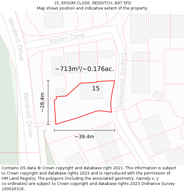15, EPSOM CLOSE, REDDITCH, B97 5FD: Plot and title map