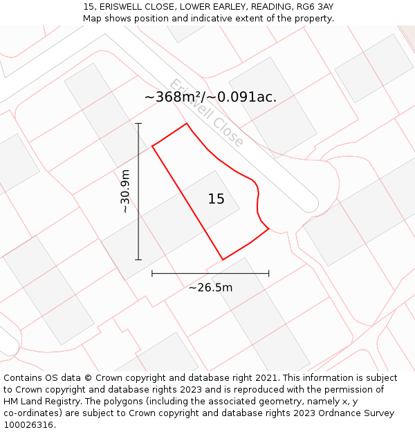 15, ERISWELL CLOSE, LOWER EARLEY, READING, RG6 3AY: Plot and title map