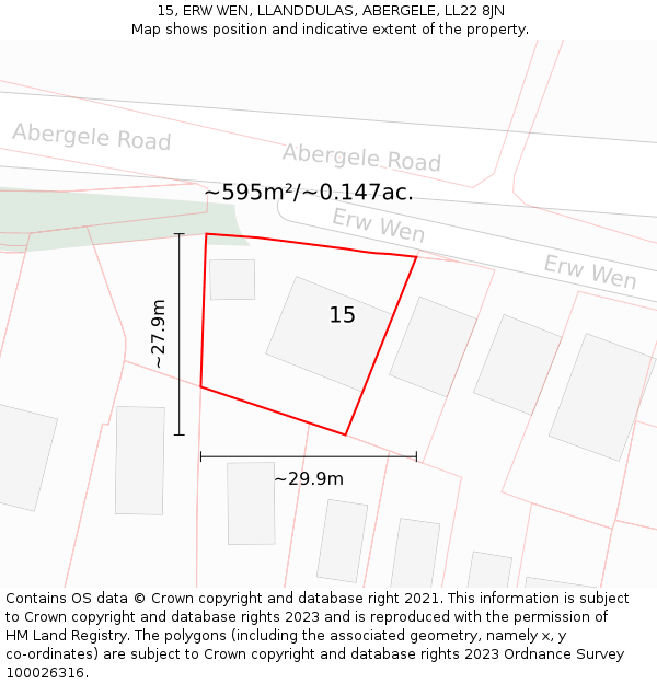 15, ERW WEN, LLANDDULAS, ABERGELE, LL22 8JN: Plot and title map