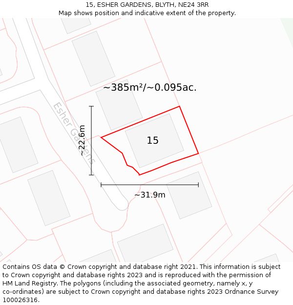 15, ESHER GARDENS, BLYTH, NE24 3RR: Plot and title map