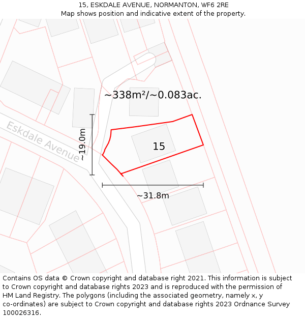 15, ESKDALE AVENUE, NORMANTON, WF6 2RE: Plot and title map