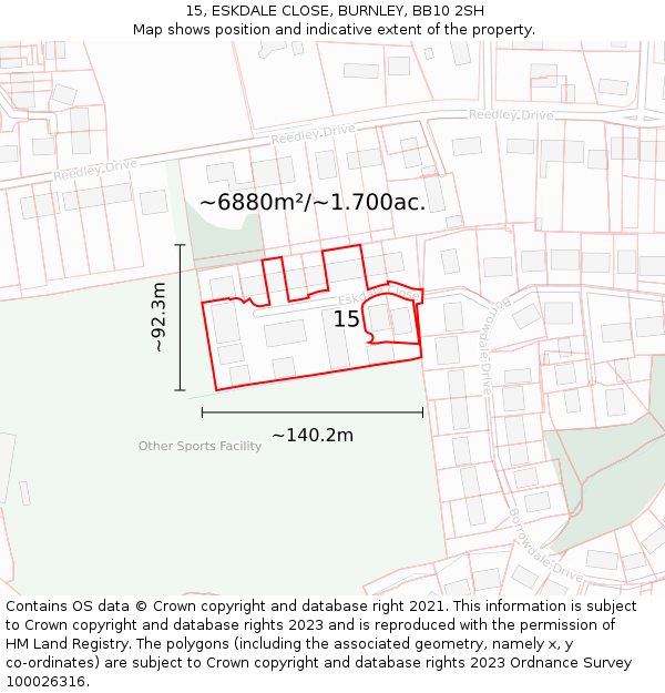 15, ESKDALE CLOSE, BURNLEY, BB10 2SH: Plot and title map