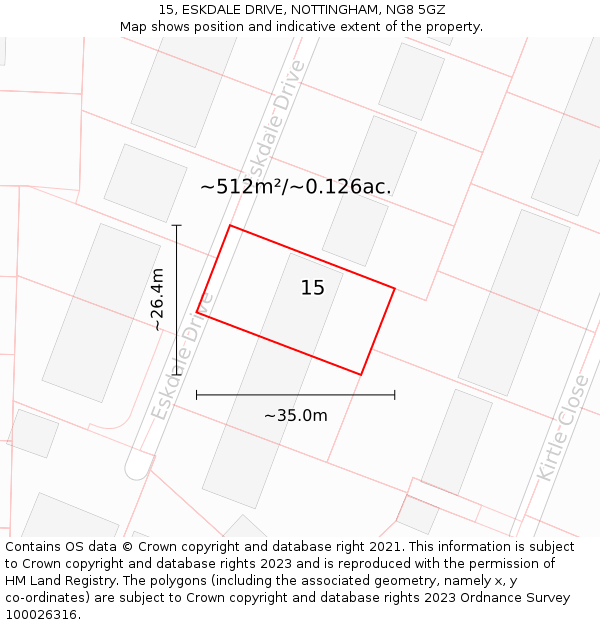 15, ESKDALE DRIVE, NOTTINGHAM, NG8 5GZ: Plot and title map