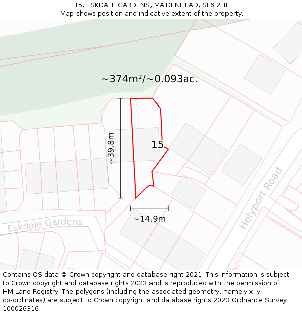 15, ESKDALE GARDENS, MAIDENHEAD, SL6 2HE: Plot and title map