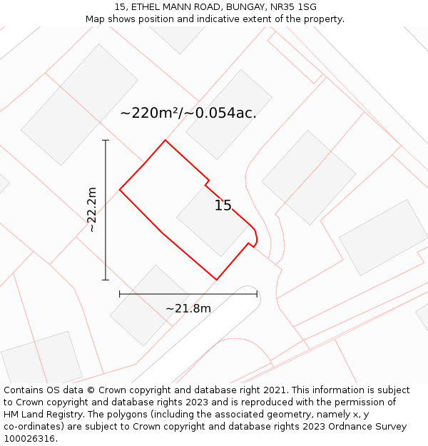 15, ETHEL MANN ROAD, BUNGAY, NR35 1SG: Plot and title map