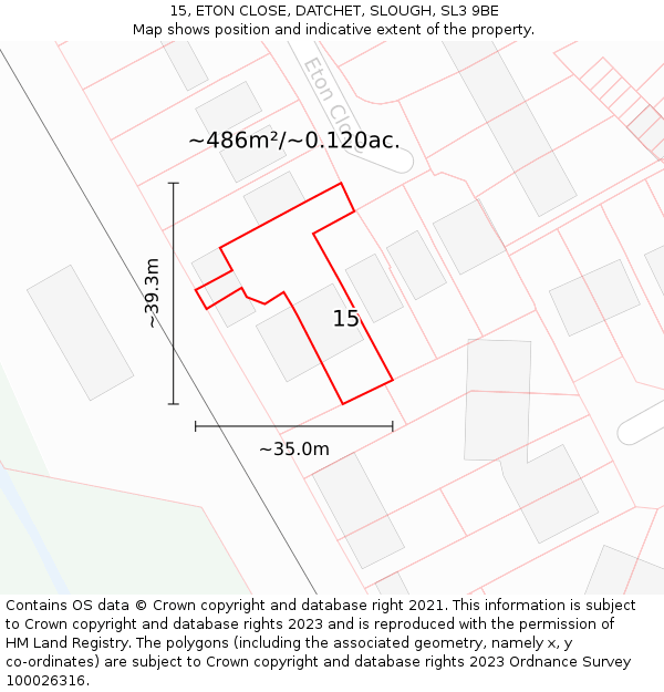 15, ETON CLOSE, DATCHET, SLOUGH, SL3 9BE: Plot and title map