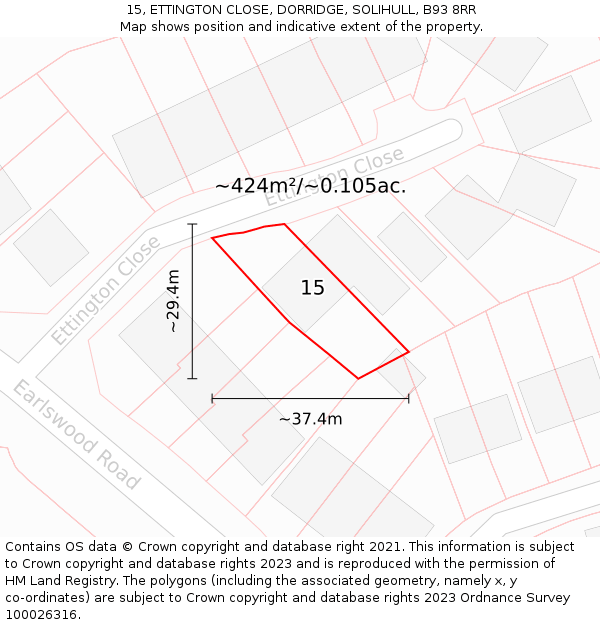 15, ETTINGTON CLOSE, DORRIDGE, SOLIHULL, B93 8RR: Plot and title map