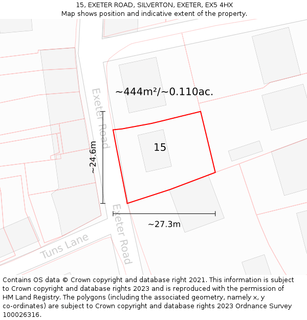 15, EXETER ROAD, SILVERTON, EXETER, EX5 4HX: Plot and title map