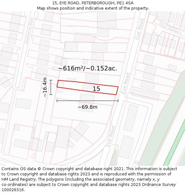15, EYE ROAD, PETERBOROUGH, PE1 4SA: Plot and title map