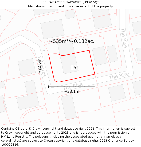 15, FAIRACRES, TADWORTH, KT20 5QT: Plot and title map