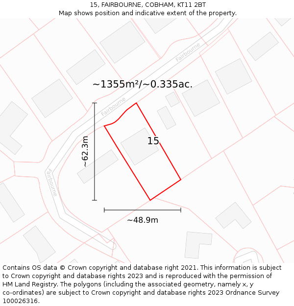 15, FAIRBOURNE, COBHAM, KT11 2BT: Plot and title map