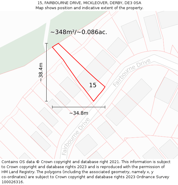 15, FAIRBOURNE DRIVE, MICKLEOVER, DERBY, DE3 0SA: Plot and title map