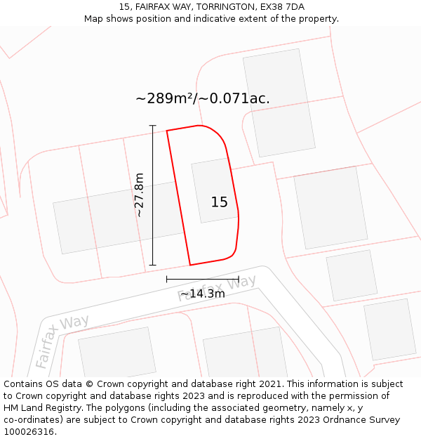15, FAIRFAX WAY, TORRINGTON, EX38 7DA: Plot and title map