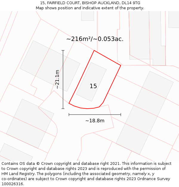 15, FAIRFIELD COURT, BISHOP AUCKLAND, DL14 9TG: Plot and title map