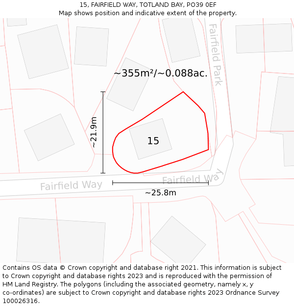 15, FAIRFIELD WAY, TOTLAND BAY, PO39 0EF: Plot and title map