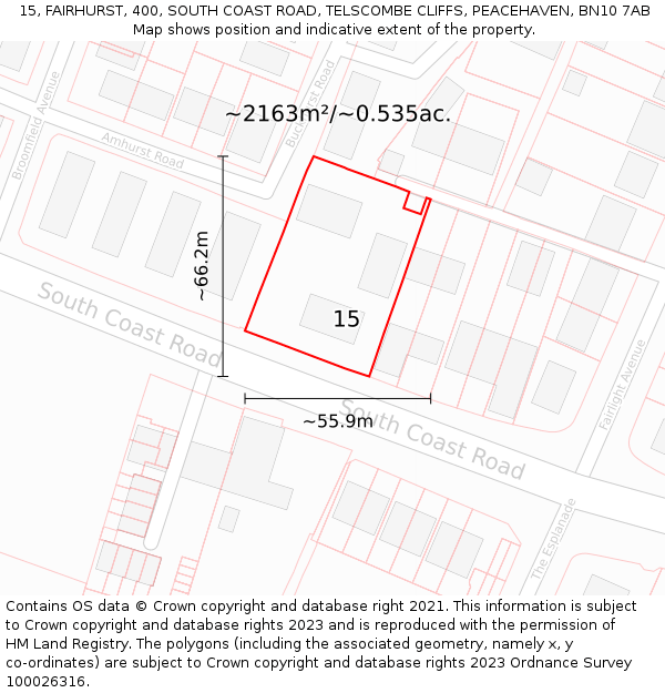 15, FAIRHURST, 400, SOUTH COAST ROAD, TELSCOMBE CLIFFS, PEACEHAVEN, BN10 7AB: Plot and title map