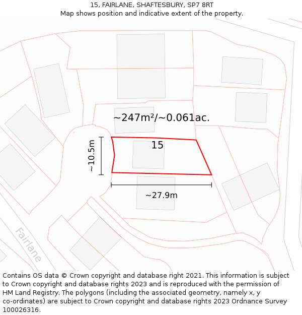 15, FAIRLANE, SHAFTESBURY, SP7 8RT: Plot and title map