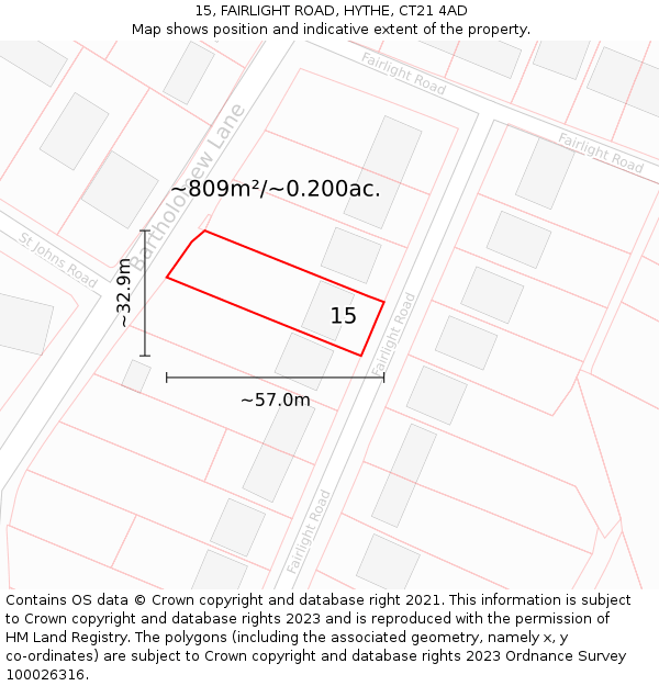 15, FAIRLIGHT ROAD, HYTHE, CT21 4AD: Plot and title map