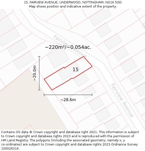 15, FAIRVIEW AVENUE, UNDERWOOD, NOTTINGHAM, NG16 5GD: Plot and title map