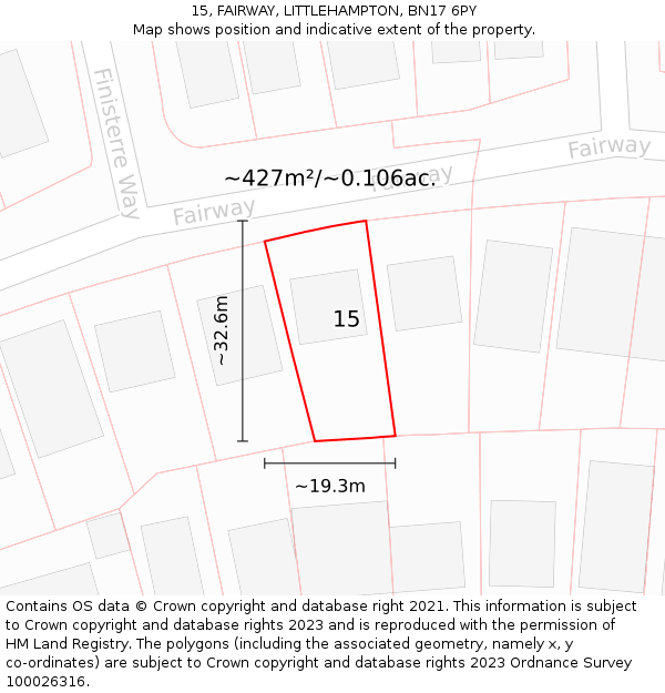15, FAIRWAY, LITTLEHAMPTON, BN17 6PY: Plot and title map