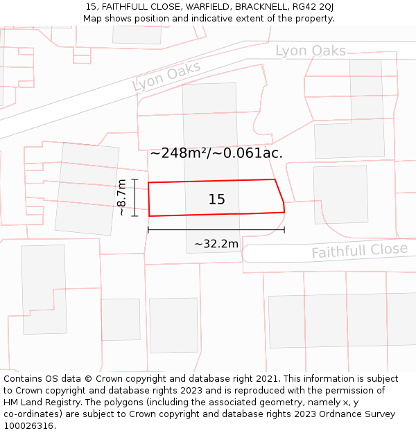 15, FAITHFULL CLOSE, WARFIELD, BRACKNELL, RG42 2QJ: Plot and title map