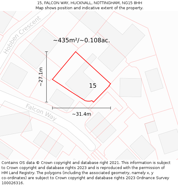 15, FALCON WAY, HUCKNALL, NOTTINGHAM, NG15 8HH: Plot and title map
