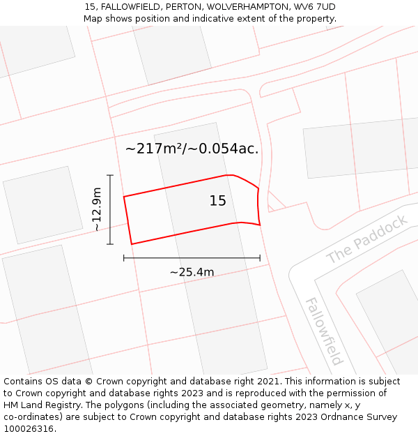 15, FALLOWFIELD, PERTON, WOLVERHAMPTON, WV6 7UD: Plot and title map