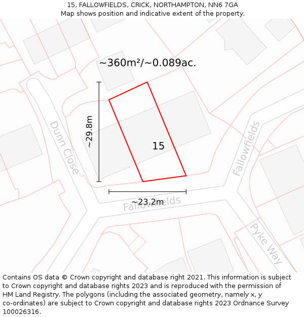 15, FALLOWFIELDS, CRICK, NORTHAMPTON, NN6 7GA: Plot and title map