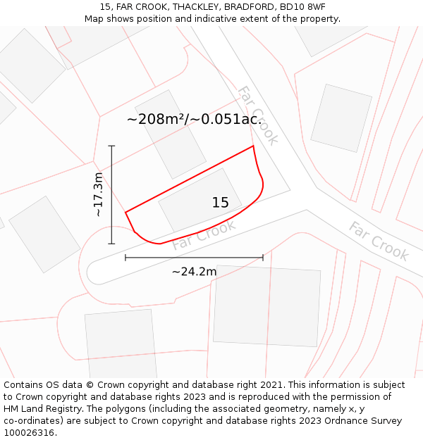 15, FAR CROOK, THACKLEY, BRADFORD, BD10 8WF: Plot and title map