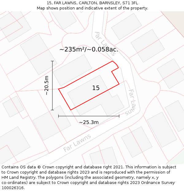 15, FAR LAWNS, CARLTON, BARNSLEY, S71 3FL: Plot and title map