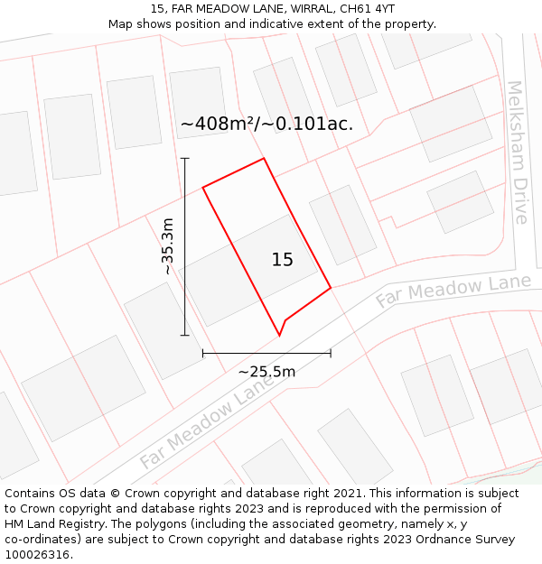 15, FAR MEADOW LANE, WIRRAL, CH61 4YT: Plot and title map