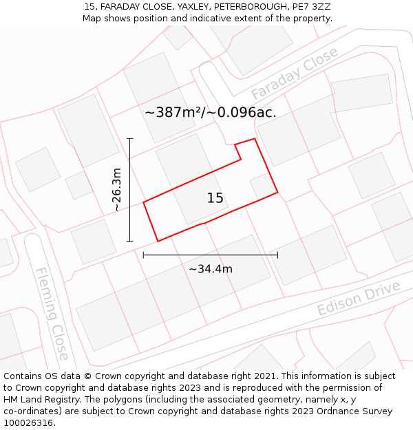 15, FARADAY CLOSE, YAXLEY, PETERBOROUGH, PE7 3ZZ: Plot and title map