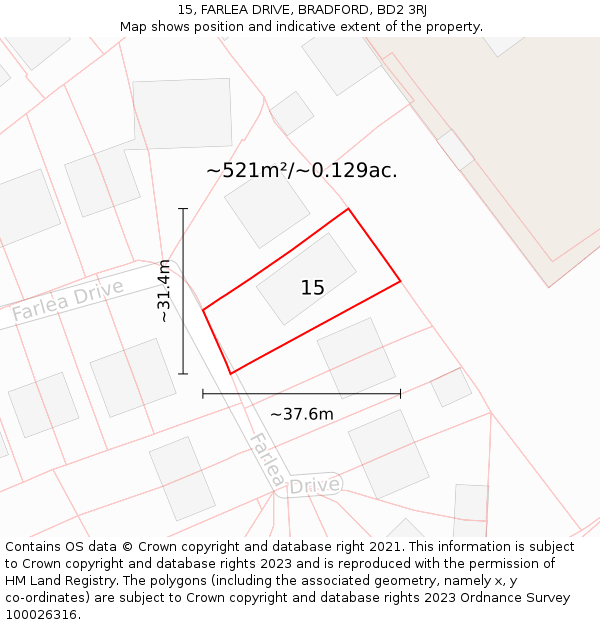 15, FARLEA DRIVE, BRADFORD, BD2 3RJ: Plot and title map